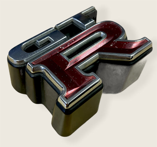 OEM Nissan Skyline GTR R34 BNR34 Front Bumper Emblem Badge Chrome Red