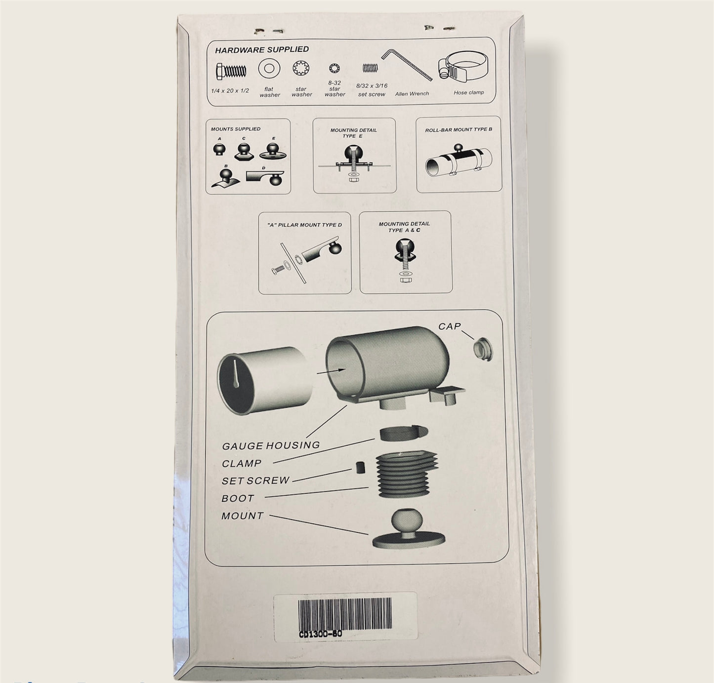 2 3/8 Inch 60MM Universal Carbon Fibre Design Gauge Holder + 5 Mounts