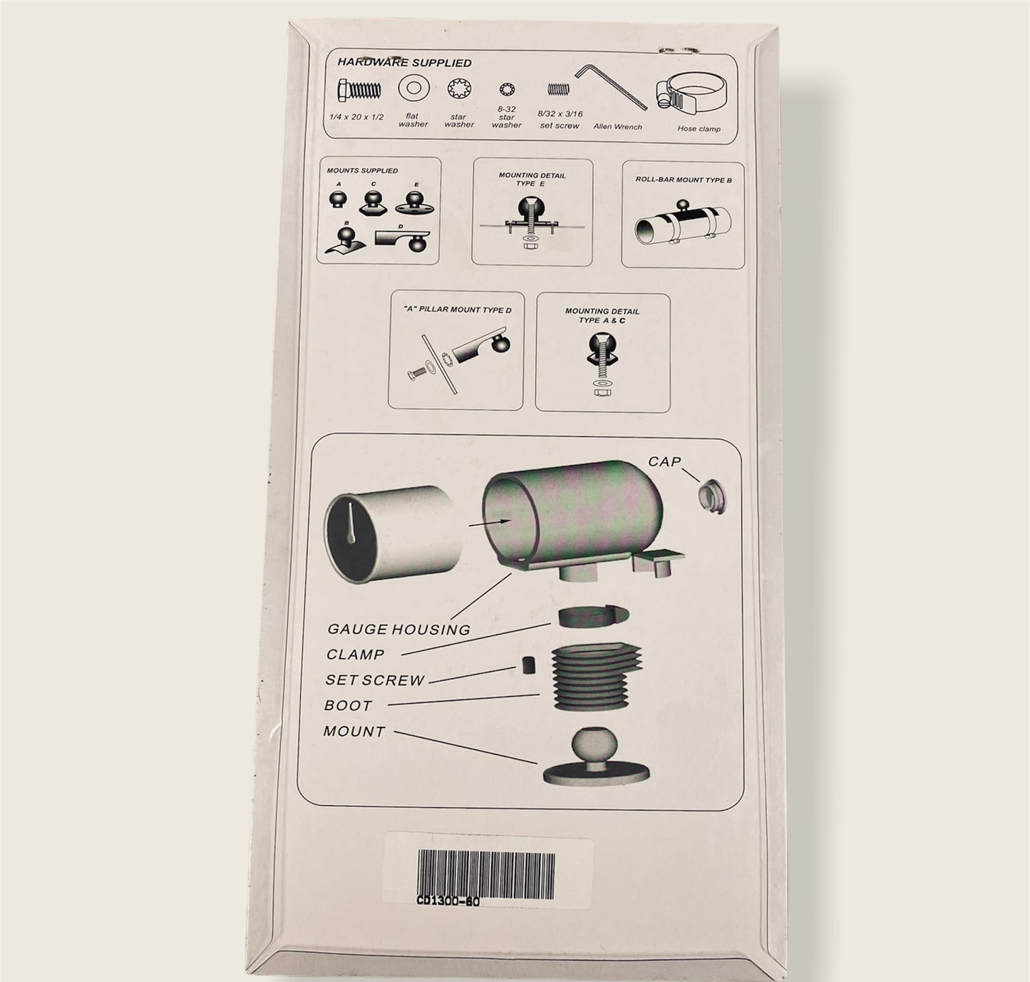 2 1/16 Inch 52MM Universal Carbon Fibre Design Gauge Holder + 5 Mounts